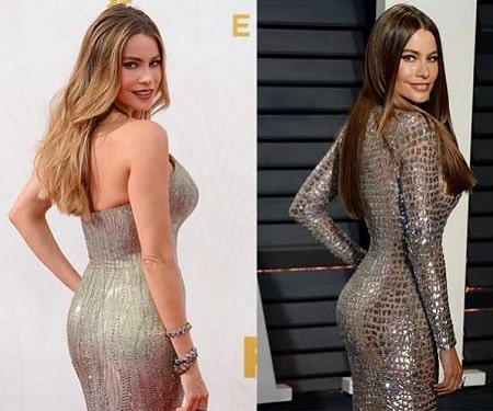A picture of Sofia Vergara Before (left) and After (right).